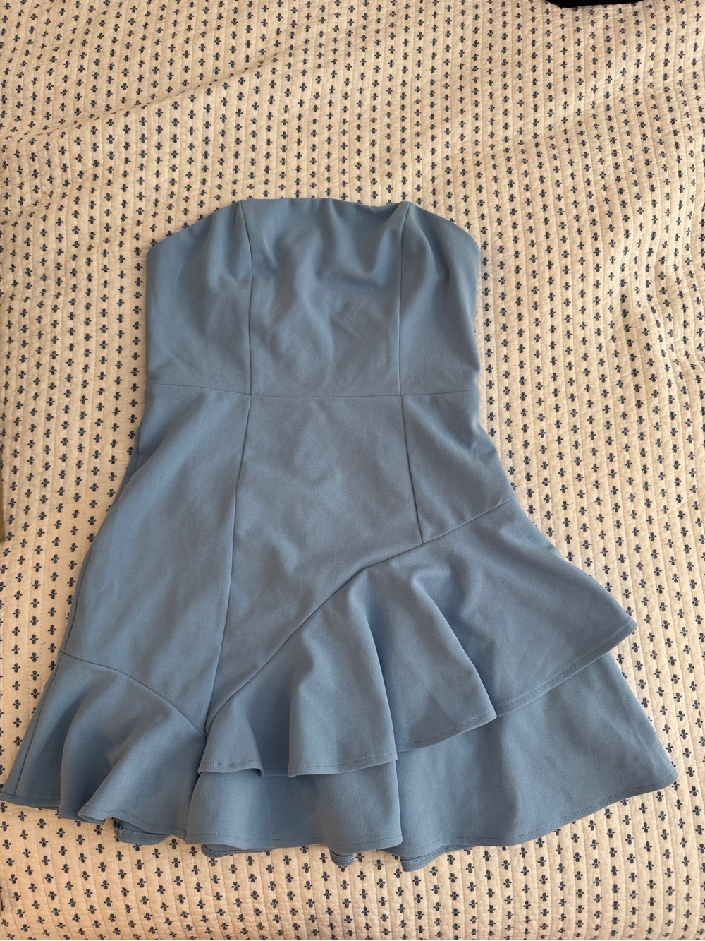 Lulu's Strapless Dusty Baby Blue Ruffle Hem Dress